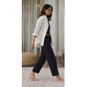 Aura the Label Black Linen Blend Drawstring Pants XS Relaxed Minimalist Cropped